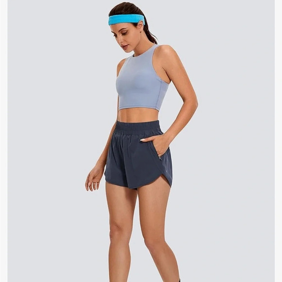 CRZ YOGA High waisted Running Shorts Mesh Liner Zip Pocket - Picture 2 of 8